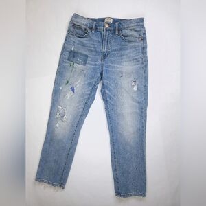 J. Crew Vintage Crop Patched Jeans Distressed Paint Splatters Women's 28